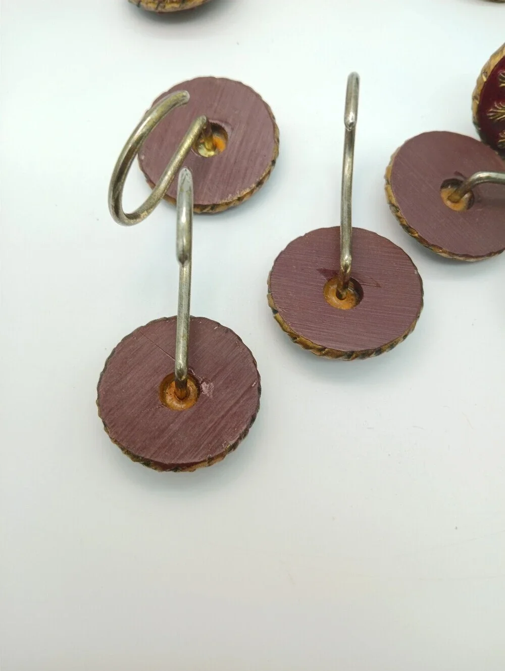 Vintage-Inspired Red and Gold Victorian Shower Rings - Set of 11 (One Missing)